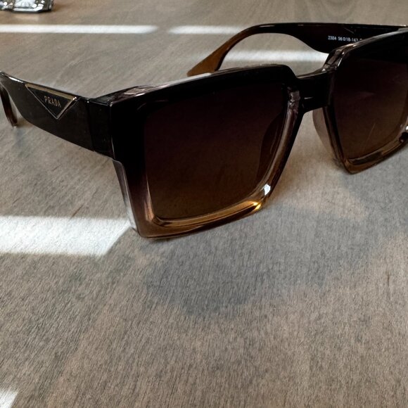 Rectangle sunglasses brown clear ombre oversize designer - Picture 7 of 7